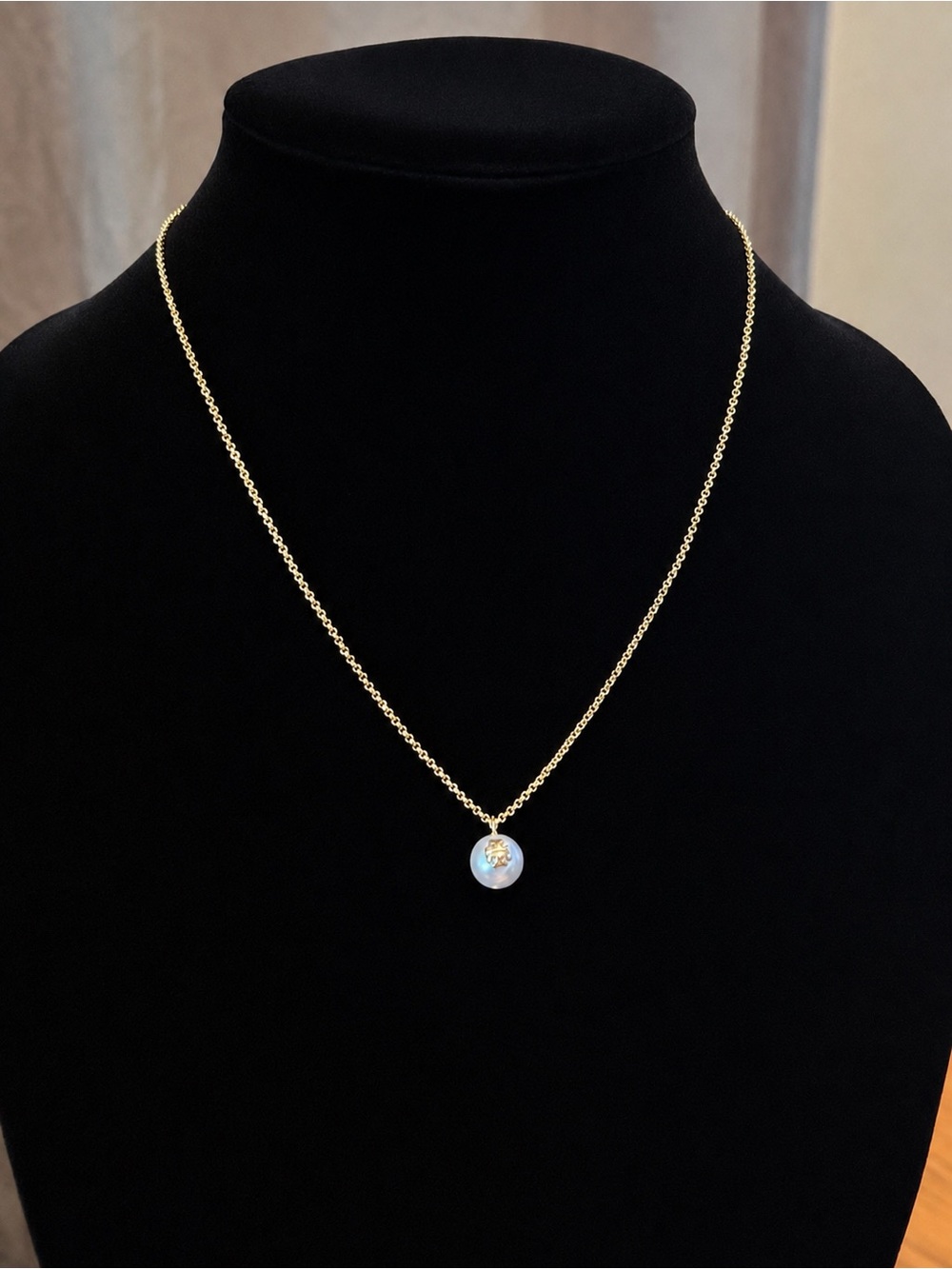 Tory Burch Gold Necklace with White Logo Pearl